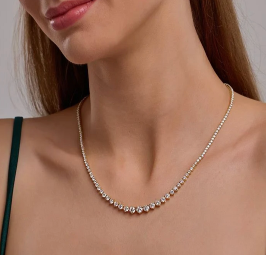10 CTTW Round Lab Diamond Graduated Riviera Tennis Necklace
