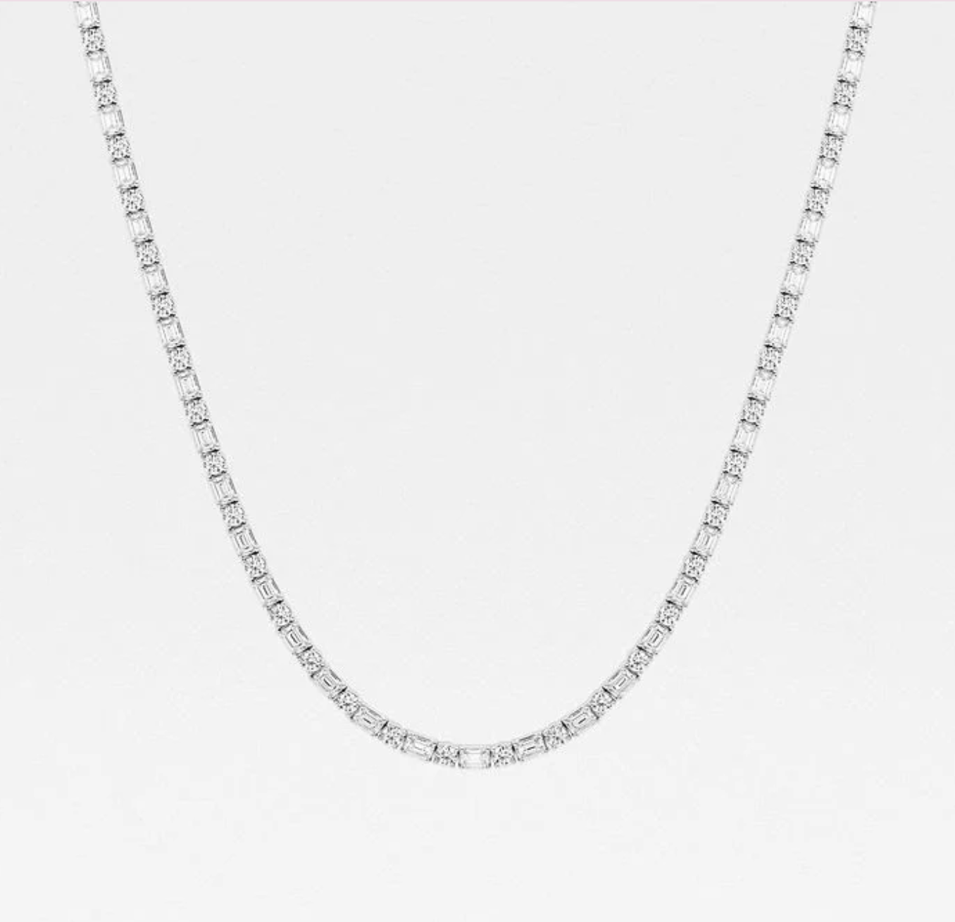 15.00 Ct Emerald Alternating Round Lab Diamond Tennis Necklace