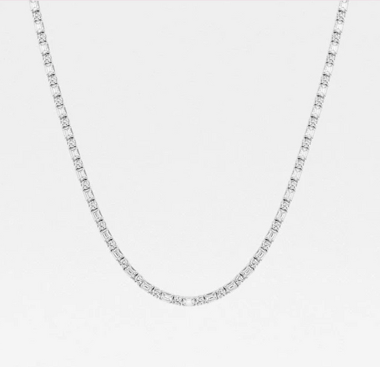 15.00 Ct Emerald Alternating Round Lab Diamond Tennis Necklace