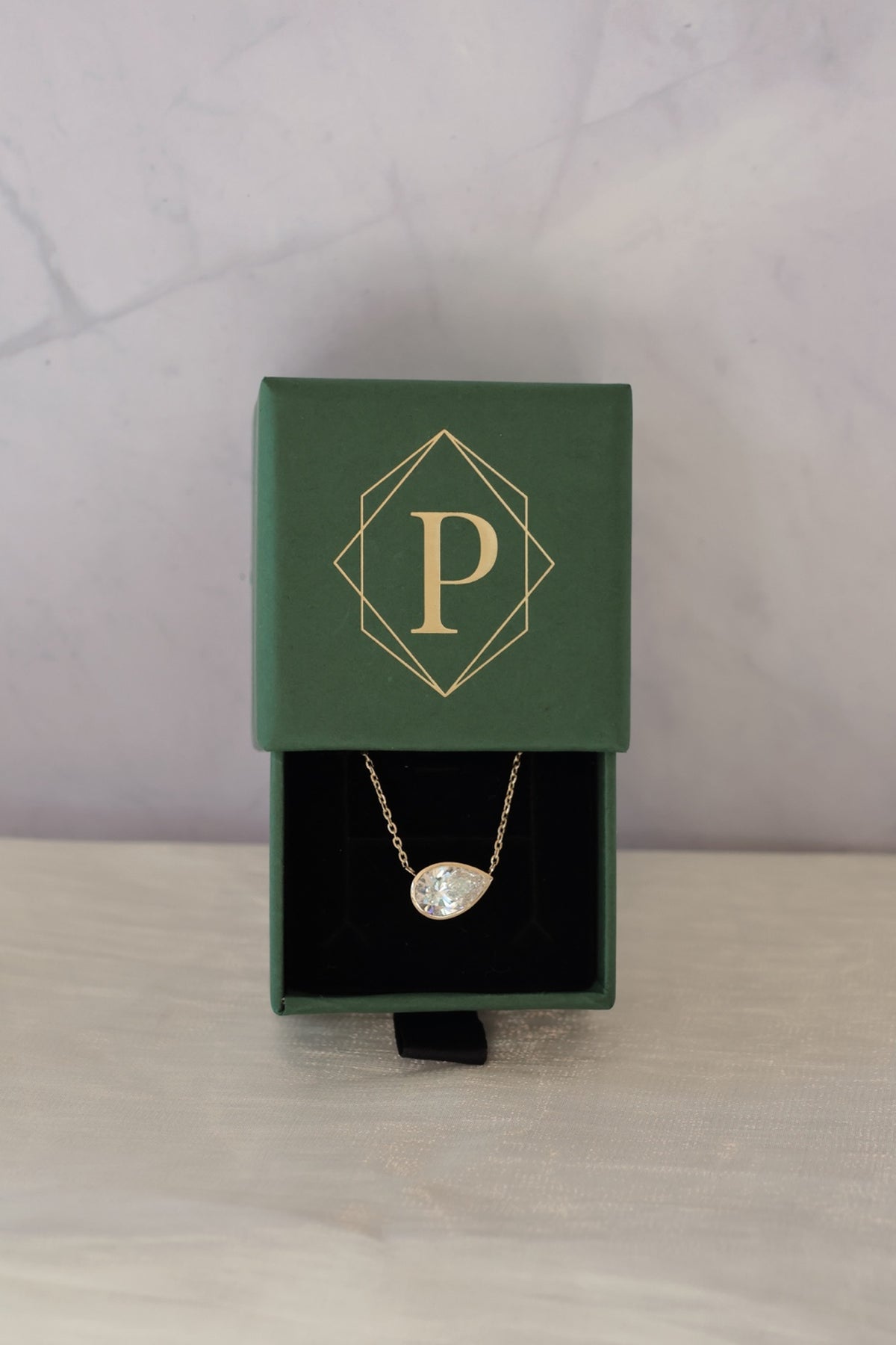 2 CT Tilted Pear Lab Diamond Bezel Necklace in 14K Yellow Gold | Penn Diamonds