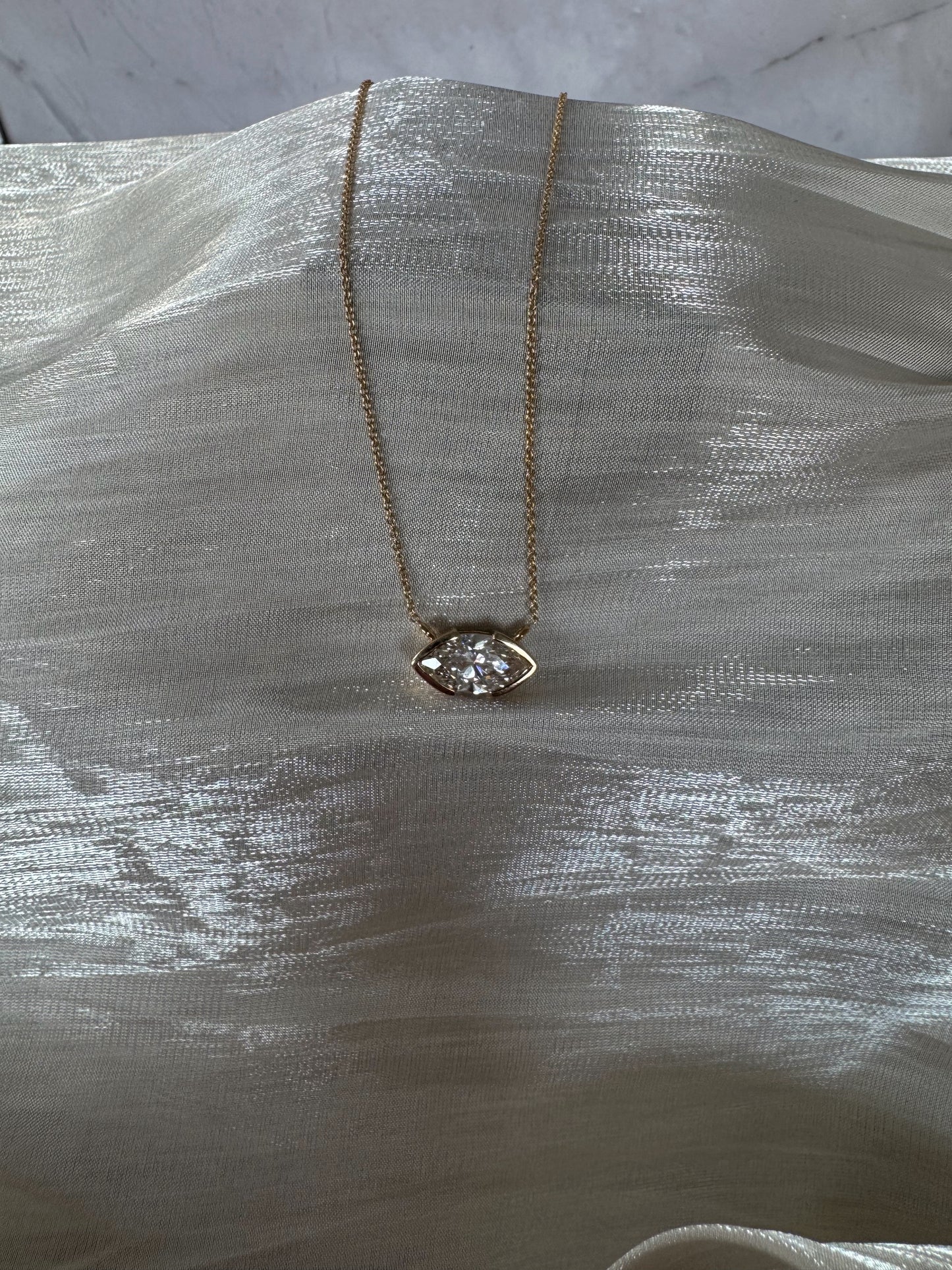 The Luna - Marquise Half Bezel Necklace