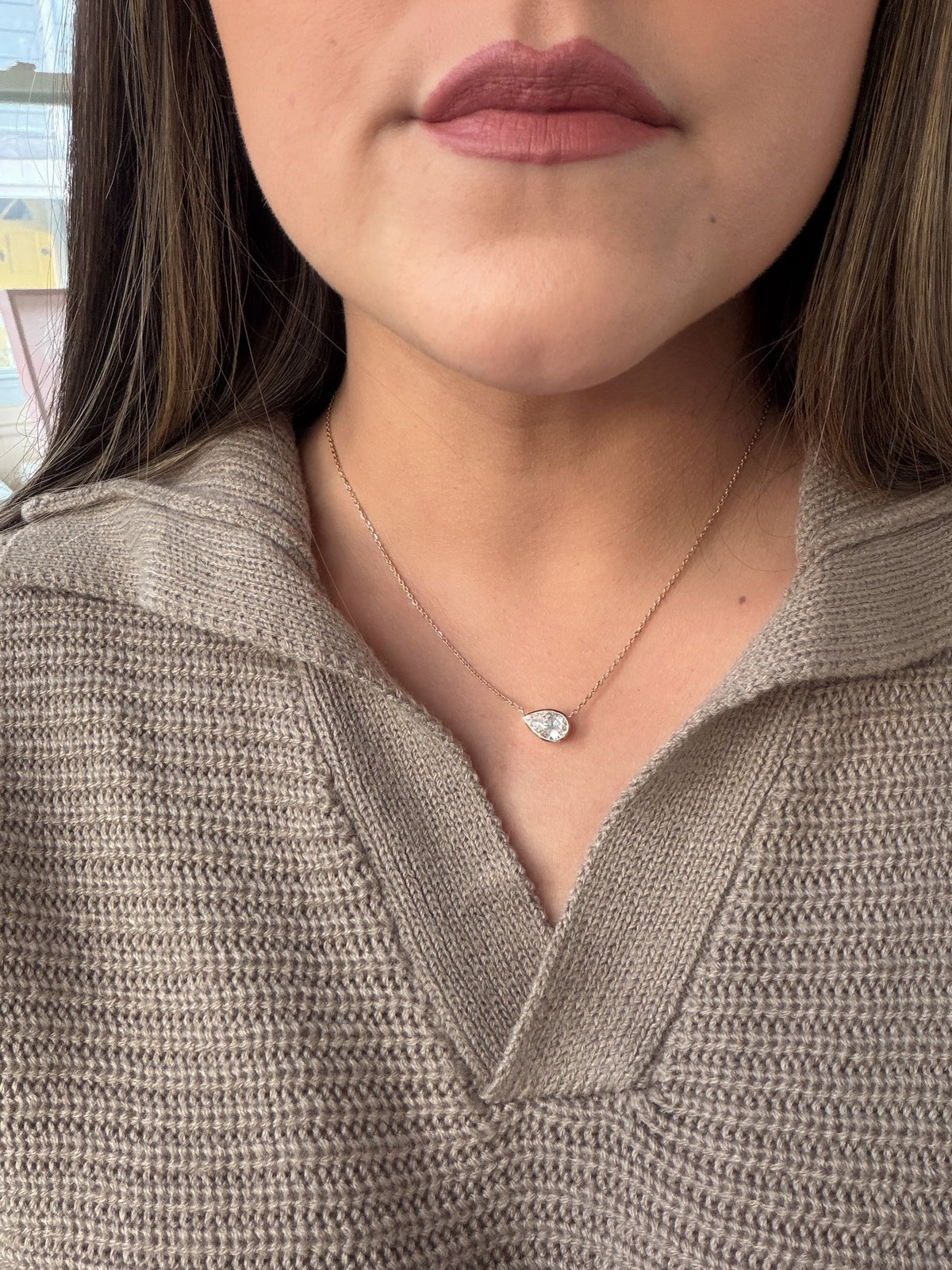 2 CT Tilted Pear Lab Diamond Bezel Necklace in 14K Yellow Gold | Penn Diamonds